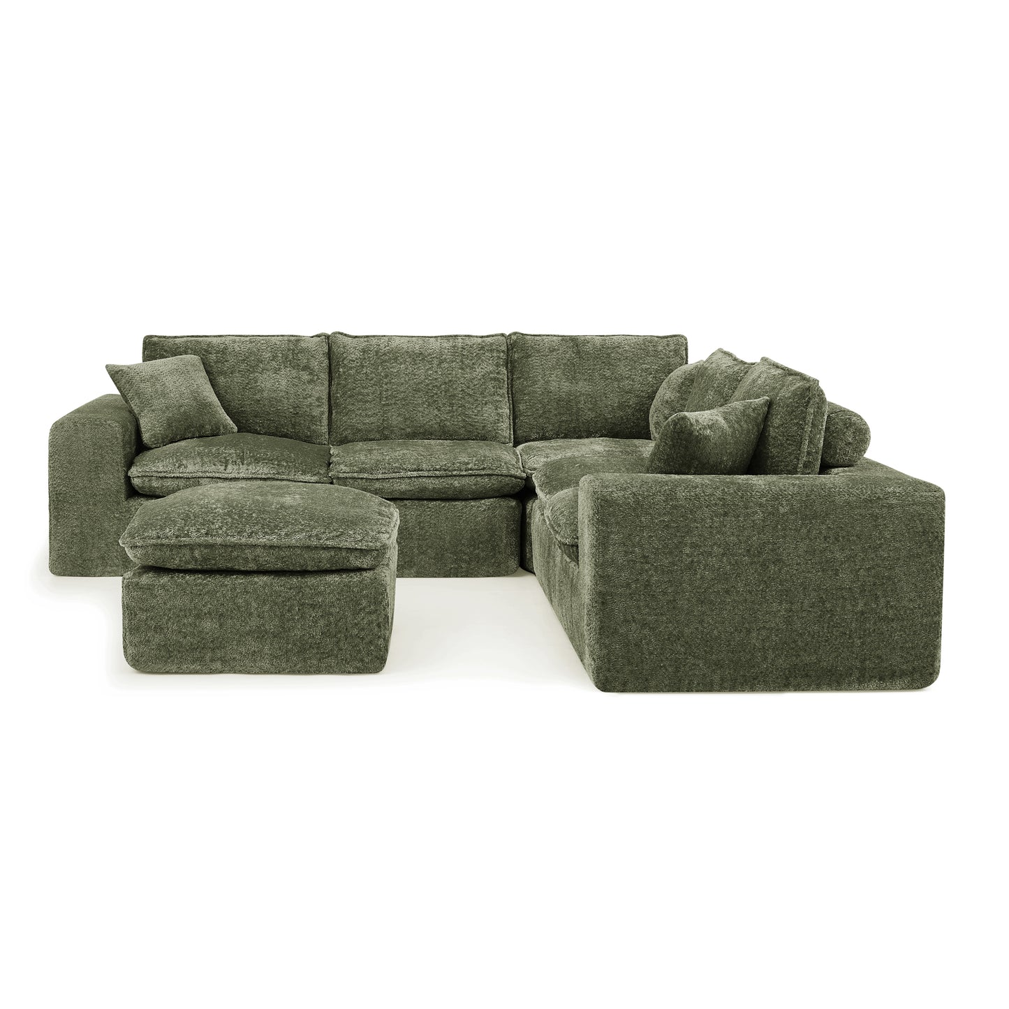 Green Boucle Modular Sectional Sofa - 6 Seat L Shape