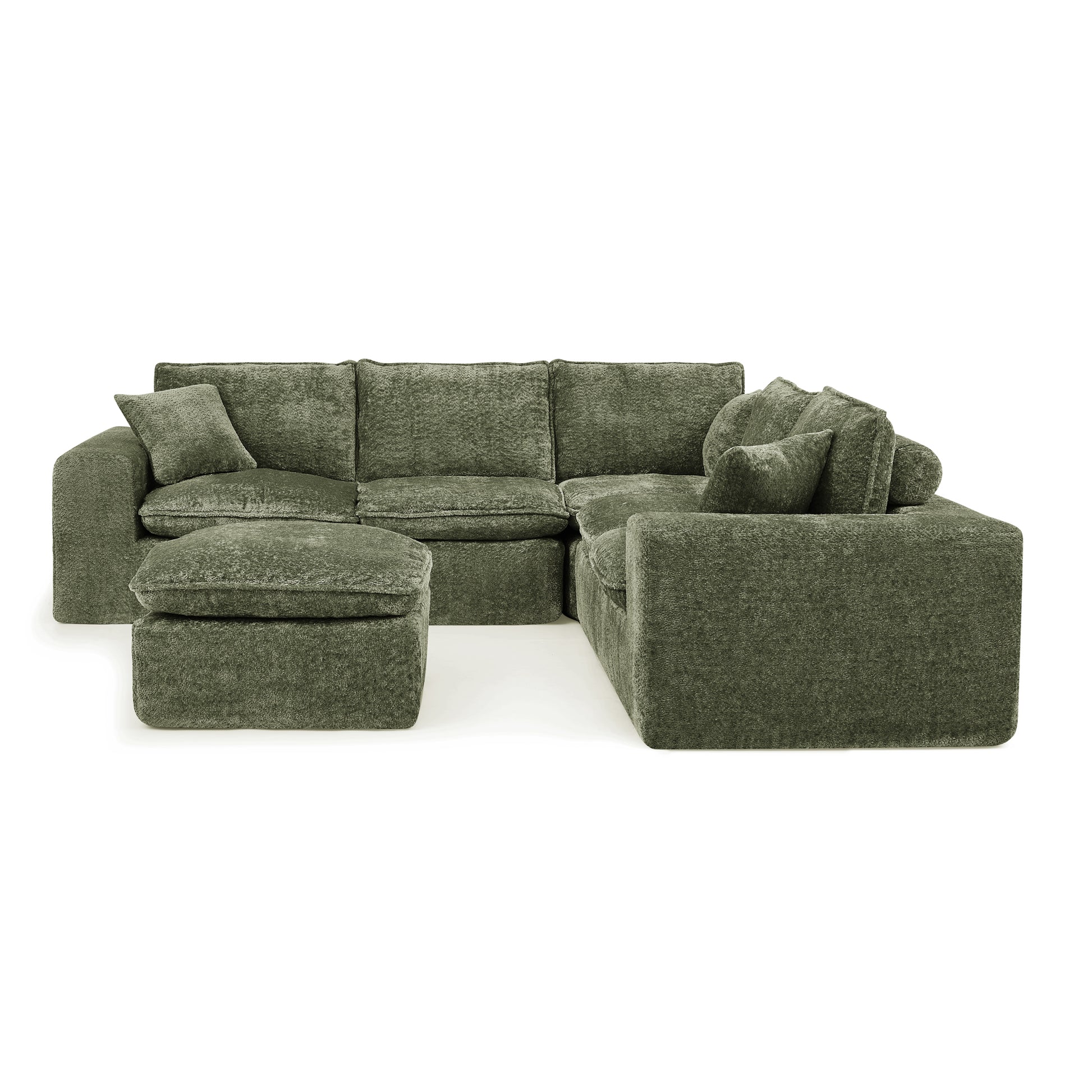 Green Boucle Modular Sectional Sofa - 6 Seat L Shape