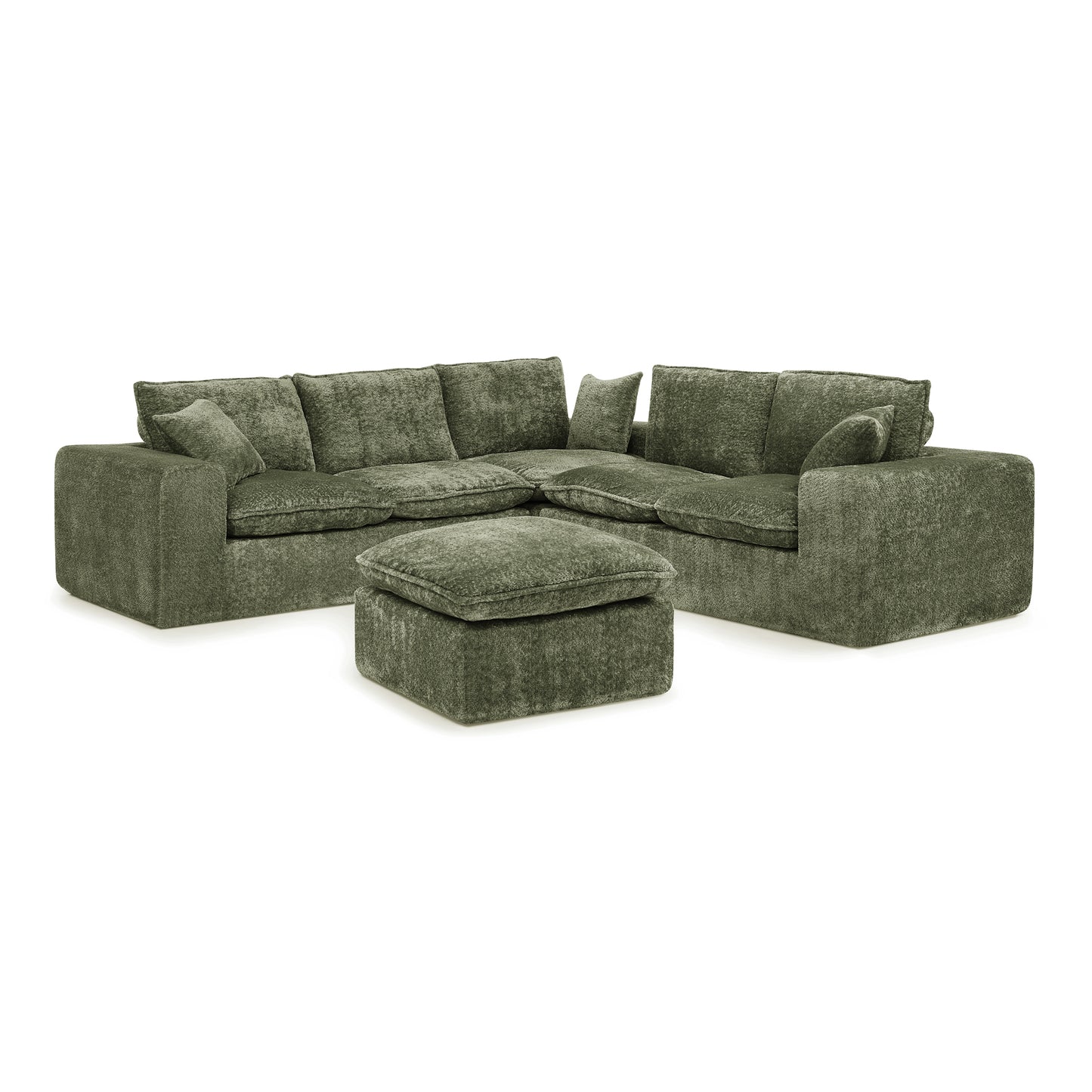 Green Boucle Modular Sectional Sofa - 6 Seat L Shape