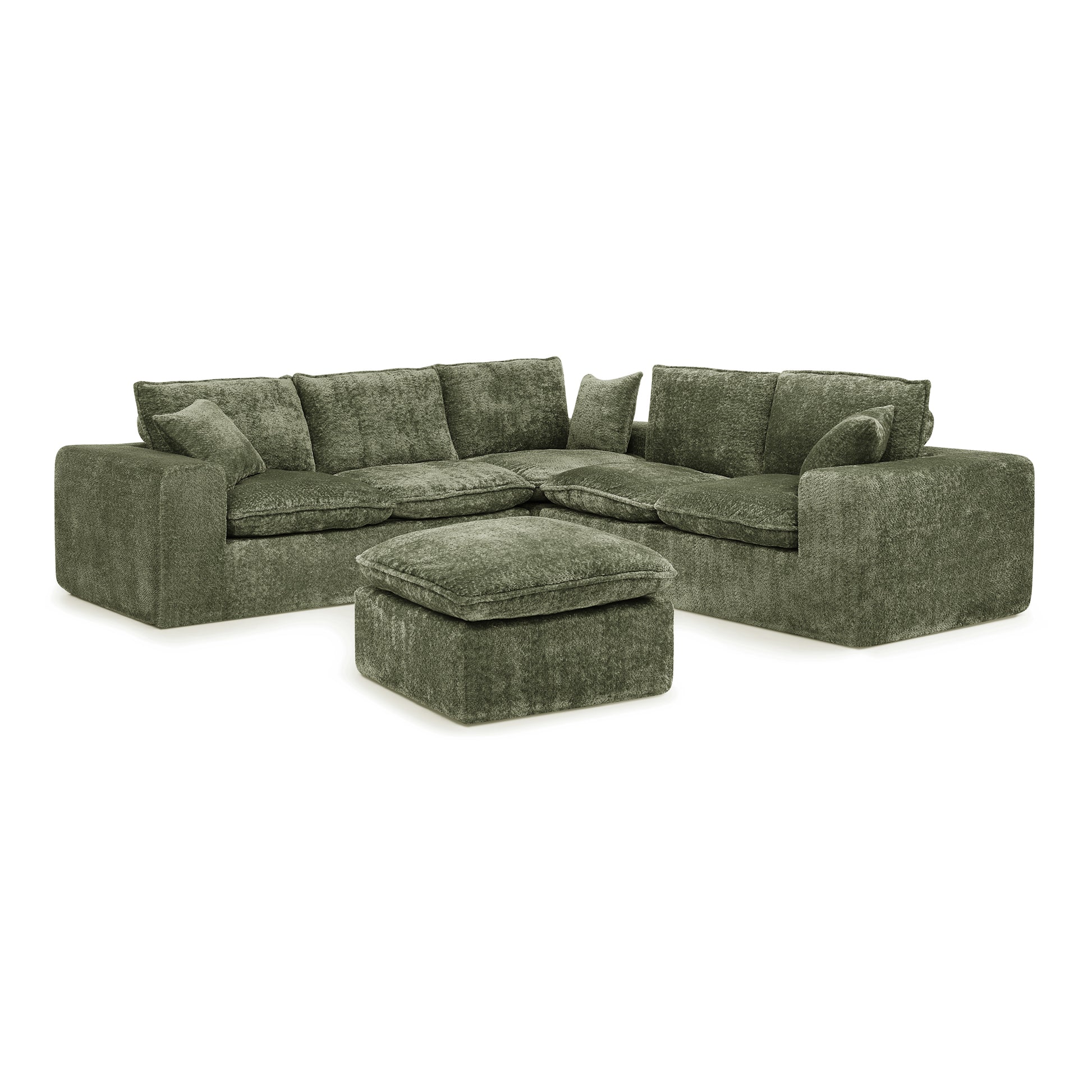 Green Boucle Modular Sectional Sofa - 6 Seat L Shape