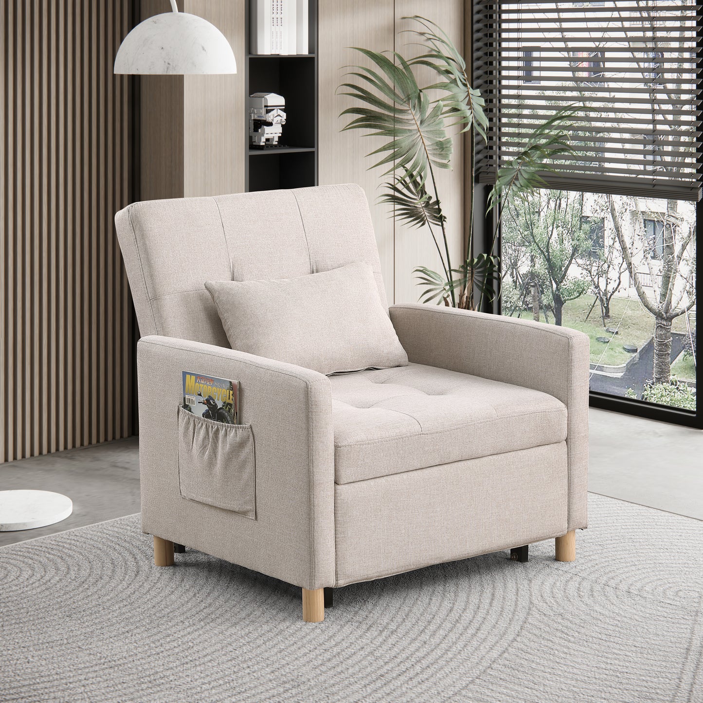 Convertible Sleeper Sofa Chair Bed, Adjustable Chair with Pillow, Multi-Functional Sleeper Chair with Soft Fabric for Living Room, Dorm, Apartment, Bedroom or Office