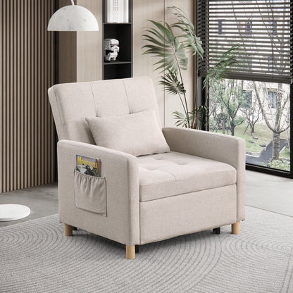 Convertible Sleeper Sofa Chair Bed, Adjustable Chair with Pillow, Multi-Functional Sleeper Chair with Soft Fabric for Living Room, Dorm, Apartment, Bedroom or Office