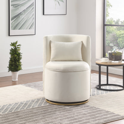 360° Swivel Accent Chair with Storage Function, Velvet Curved Chair with Gold Metal Base for Living Room, Nursery, Bedroom