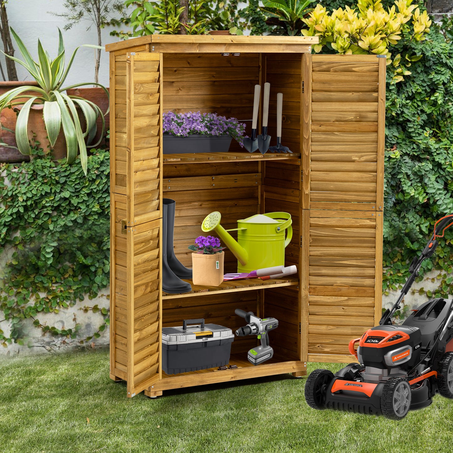 Outdoor Wood Storage Shed - Weatherproof & Secure