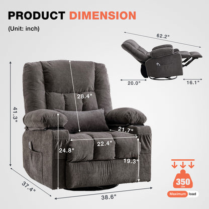 Grey Wood Rocker Recliner - Massage Chair with Heat for Living Room
