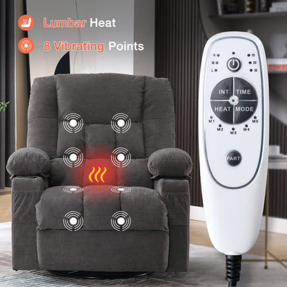 Grey Wood Rocker Recliner - Massage Chair with Heat for Living Room