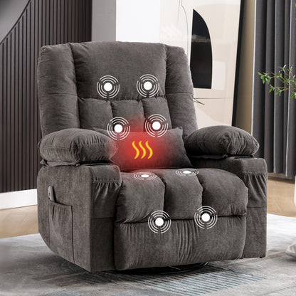 Grey Wood Rocker Recliner - Massage Chair with Heat for Living Room