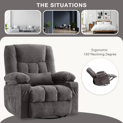 Grey Wood Rocker Recliner - Massage Chair with Heat for Living Room