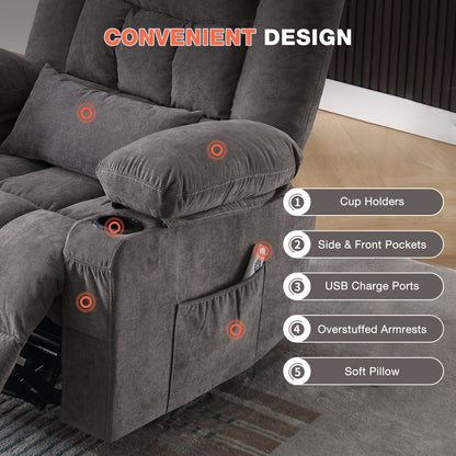 Grey Wood Rocker Recliner - Massage Chair with Heat for Living Room