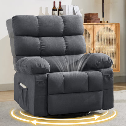 Swivel Rocker Recliner Chair for Adults, 360° Upholstered Manual Recliners for Small Spaces, Single Seat Glider Reclining Chair with Side Pockets, Ergonomic Reading Chair for Living Room, RV, Bedroom