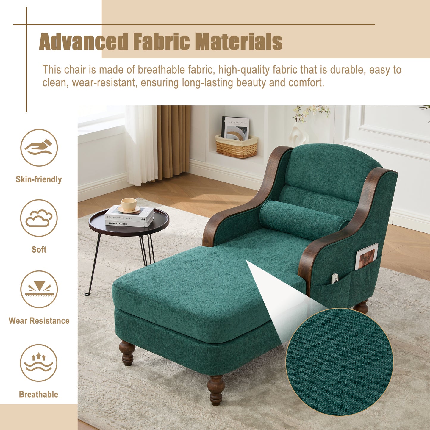 Emerald Chenille Recliner - 53" Wide Chaise Lounge