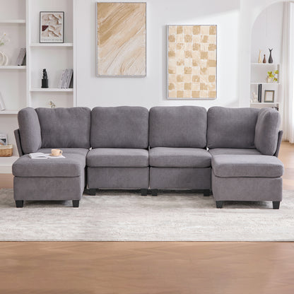 UNITED WE WIN Modular Sectional Sofa: Freely Combinable 6-Seat Convertible Sectionals with Chaise, U Shaped Oversized Sectional Couches with Storage Ottoman for Home Apartment Office