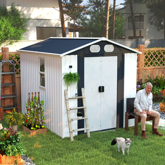 Campcraft 8x6 FT Outdoor Storage Shed, Metal Tool shed & Outdoor Storage with Lockable Doors & Air Vents, for Backyard Garden Patio, White