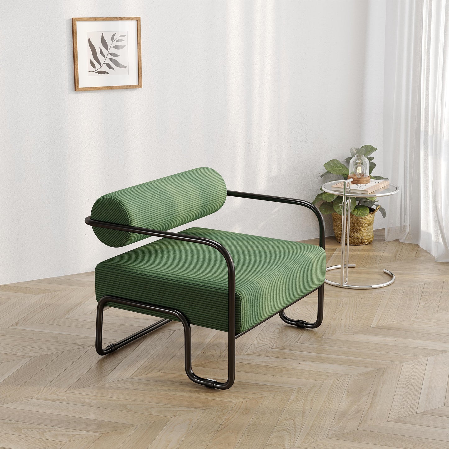 Dark Green Corduroy Accent Chair - 27"L for Living Room