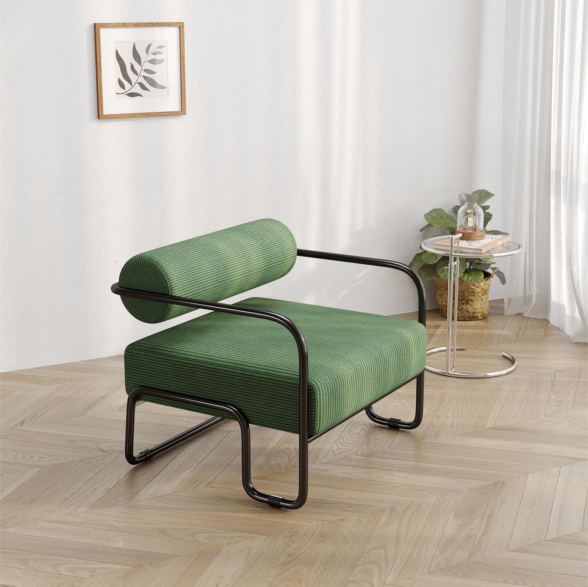 Dark Green Corduroy Accent Chair - 27"L for Living Room