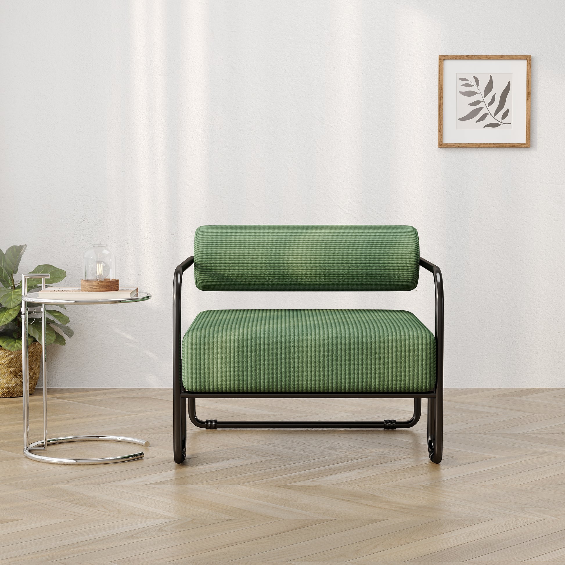 Dark Green Corduroy Accent Chair - 27"L for Living Room