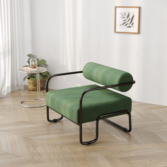 27"L Living room iron sofa chair, lazy individual chair, balcony leisure chair,Modern, Small Space, Easy Assembly(Green)