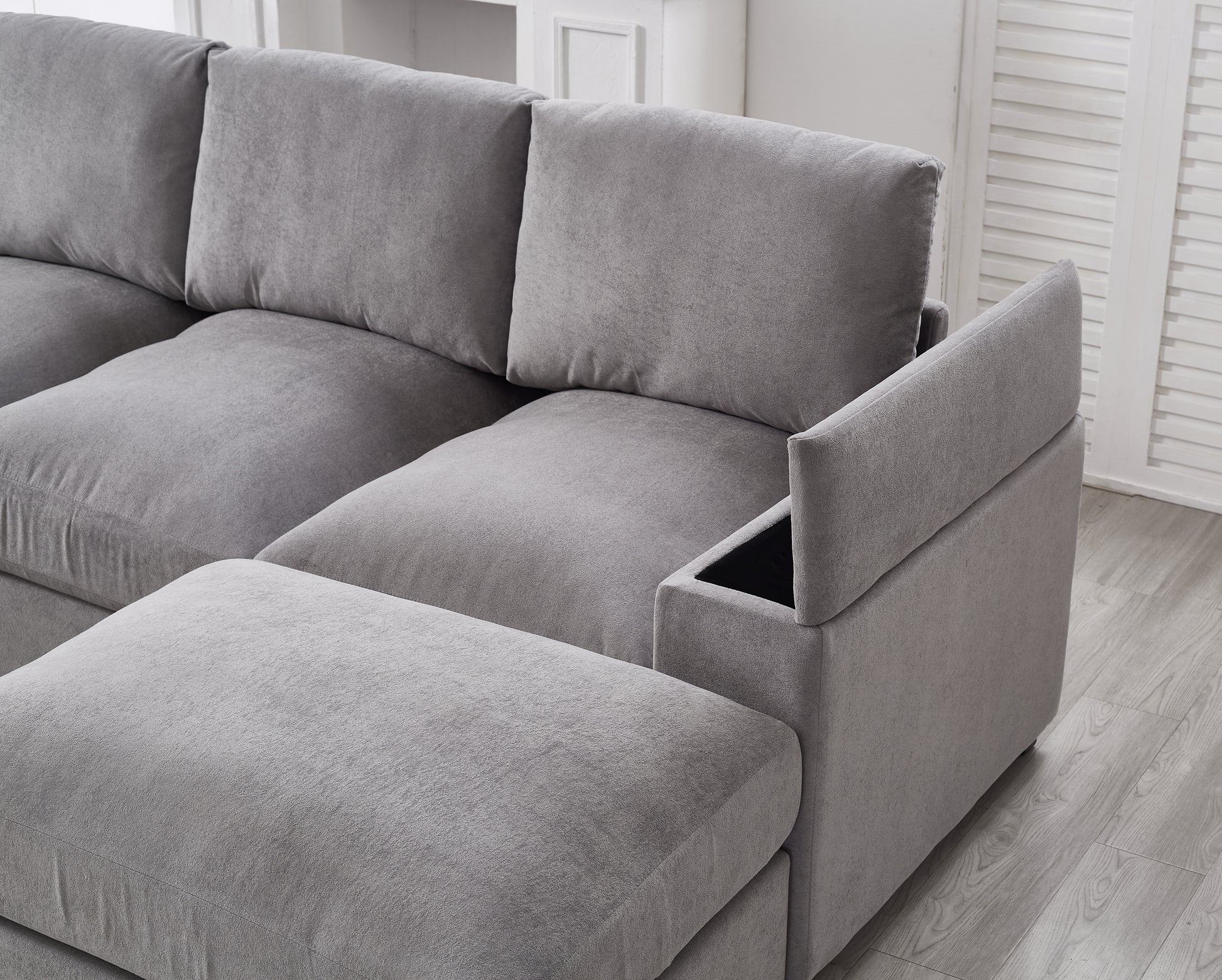 122"L Sectional Sofa with Storage, Corduroy Gray Couch & 2 Ottomans for Living Room