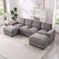 122"L Sectional Sofa Deep Seat Sofa Couch with Ottomans, Corduroy Sofa Sleeper  for Living Room, Apartment, Office,Modern, Small Space, Easy Assembly (4-Seat & 2-Ottoman,GRAY)
