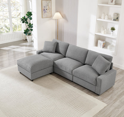 Modular Sectional Sofa, 103 Inch L Shaped Couch Set for Living Room, 3-Seater Comfy Cloud Couches with Movable Ottoman, DIY Combination,3 Storages,Polyester Fabric(Grey)