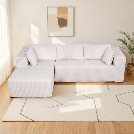 105" L-Shaped Modular Compression Sofa, Plush Upholstery, All-Foam Structure (No Springs),Vacuum-Packed, Space-Saving for Living Room, Bedroom, Apartment  (Right Chaise)