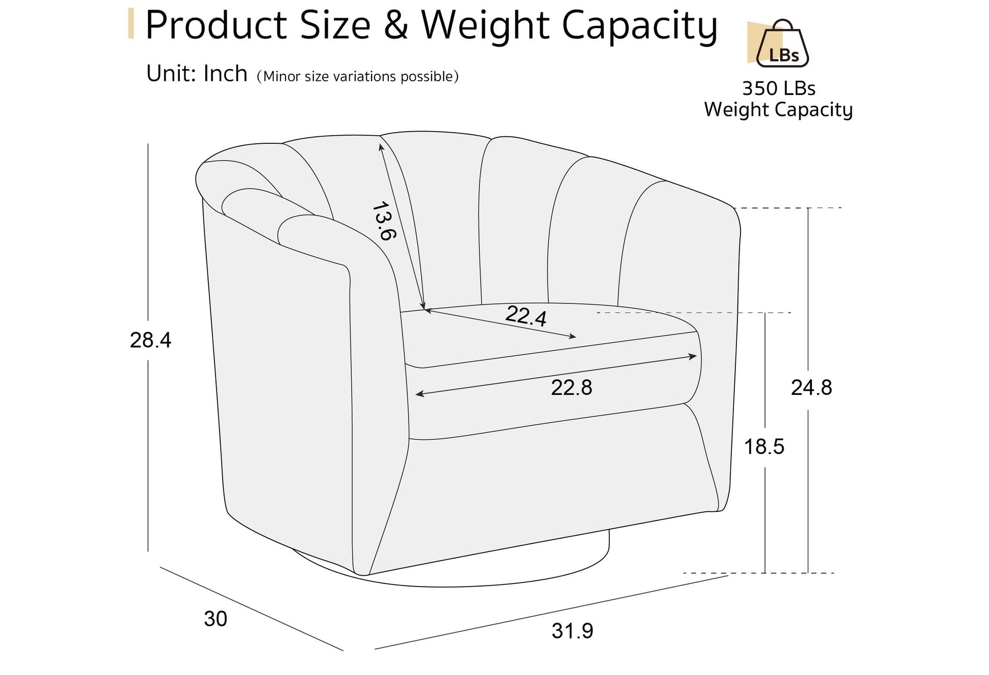 Ivory Fabric Swivel Chair - 33" Wide Comfort