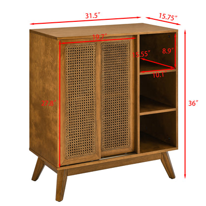 Mid Century Rattan Sideboard - Walnut Buffet for Dining & Entryway for Dining Room