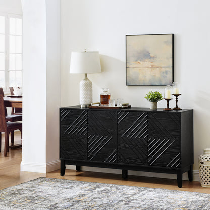60.5" Black Buffet Cabinet - Farmhouse Sideboard with Storage
