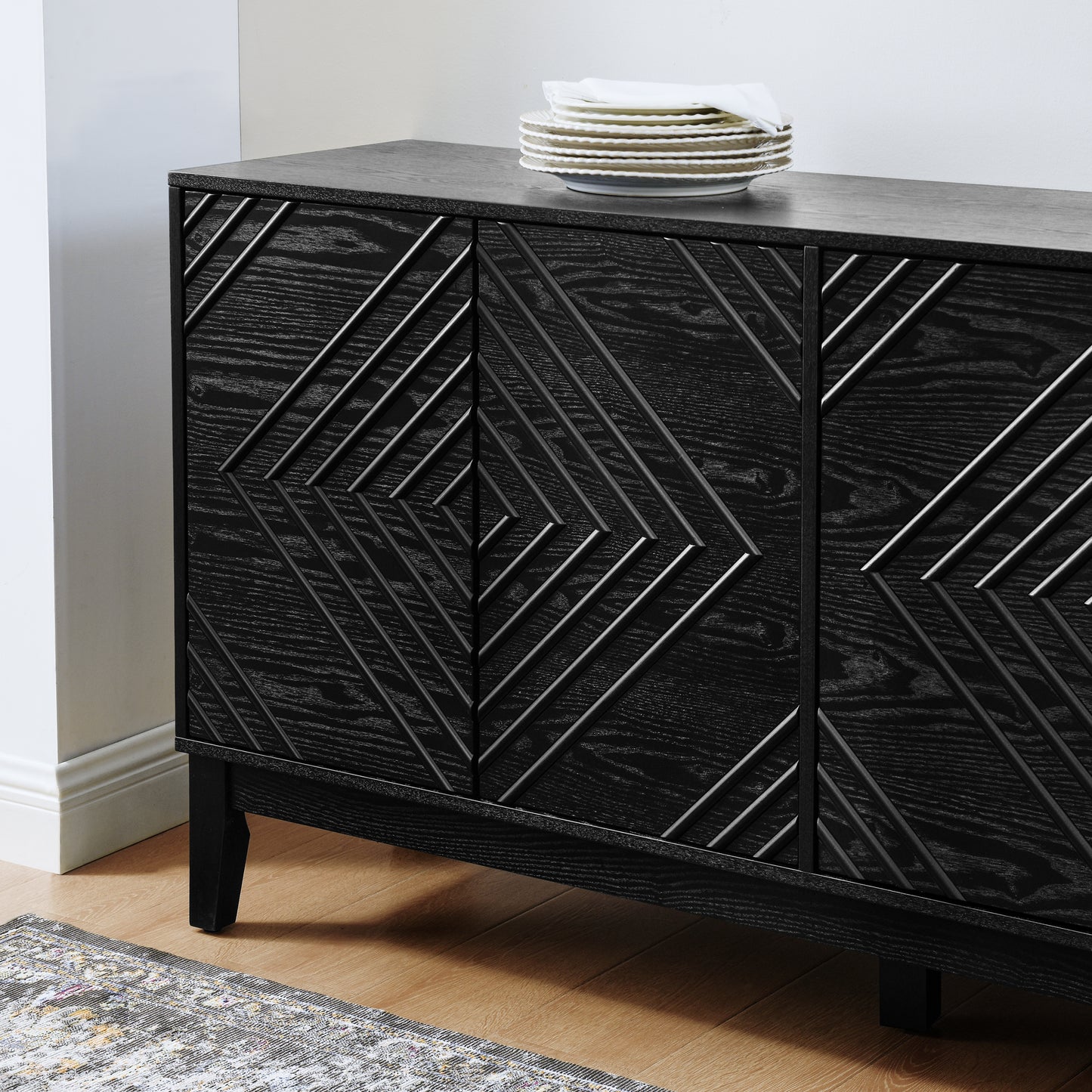 60.5" Black Buffet Cabinet - Farmhouse Sideboard with Storage