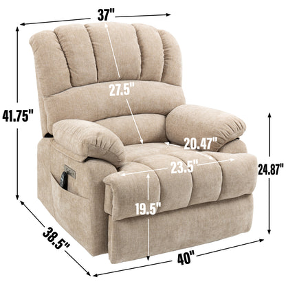 Large Beige Chenille Power Lift Recliner - 23" Seat for Living Room