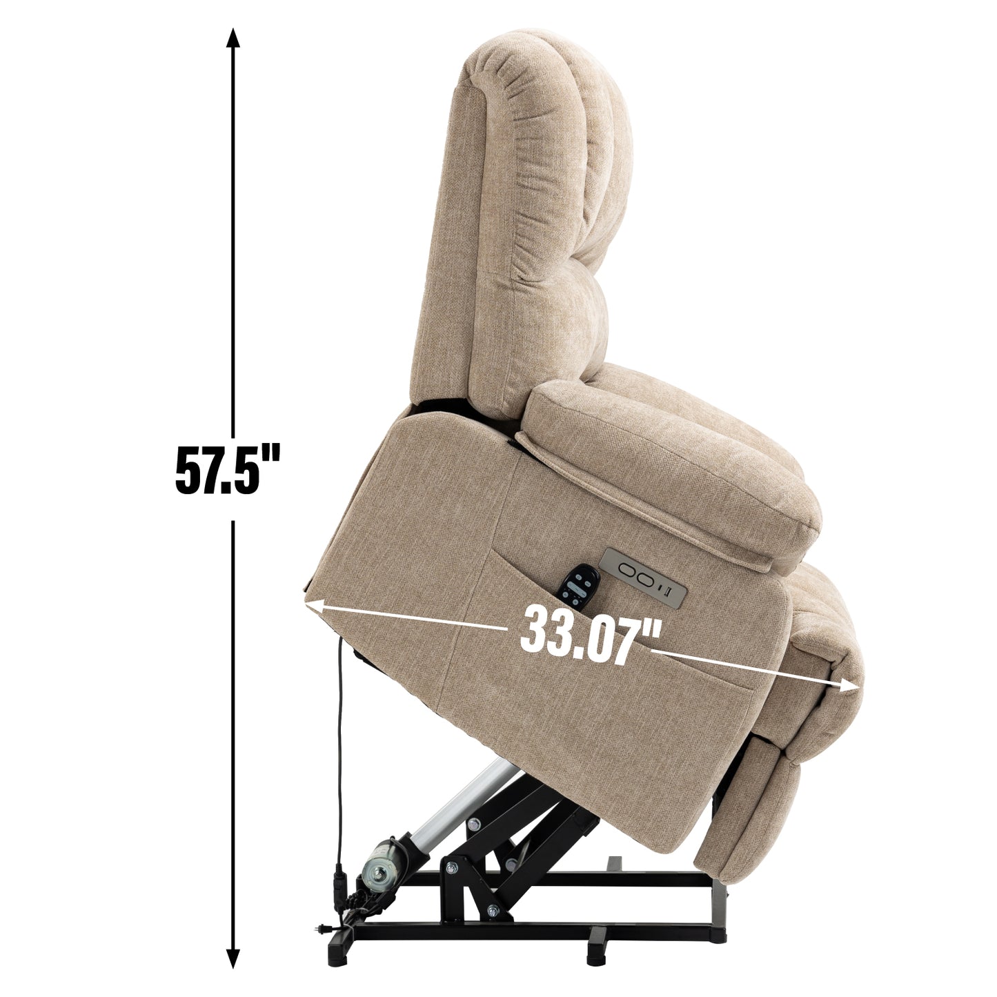 Large Beige Chenille Power Lift Recliner - 23" Seat for Living Room