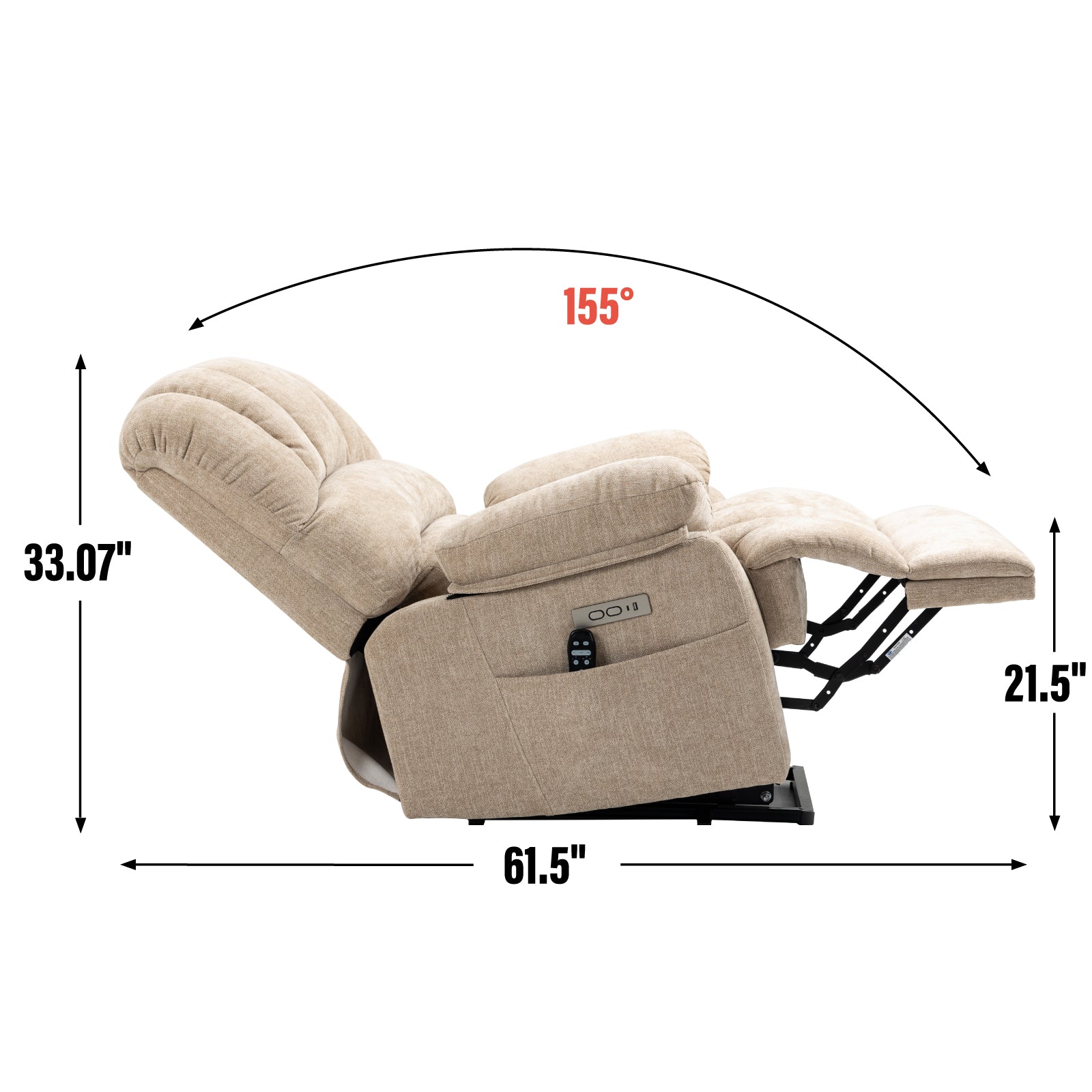 Large Beige Chenille Power Lift Recliner - 23" Seat for Living Room