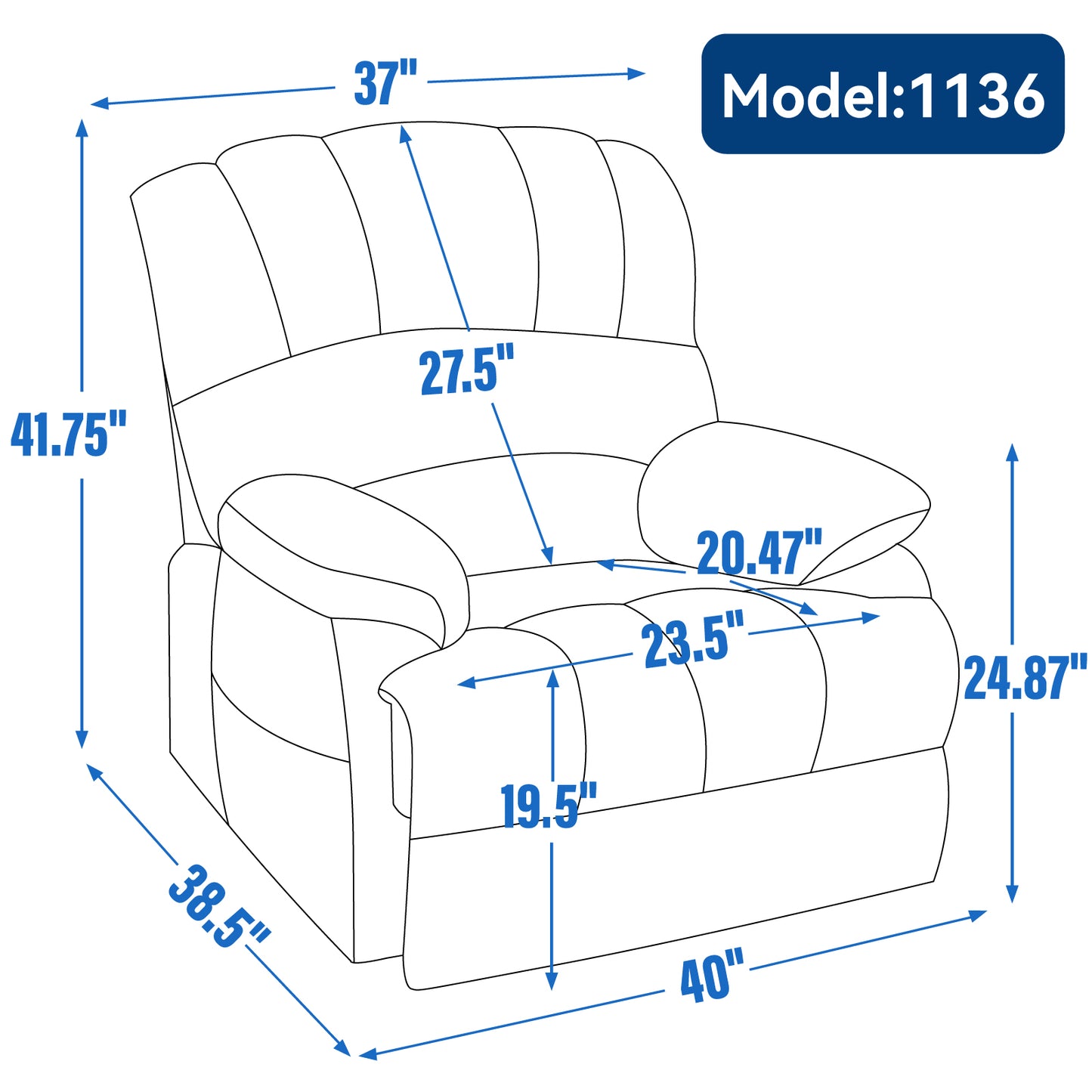 Large Beige Chenille Power Lift Recliner - 23" Seat for Living Room