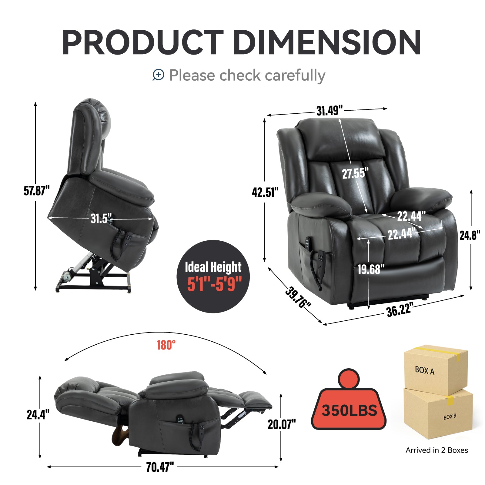 Grey Power Lift Recliner: Massage & Heat Comfort