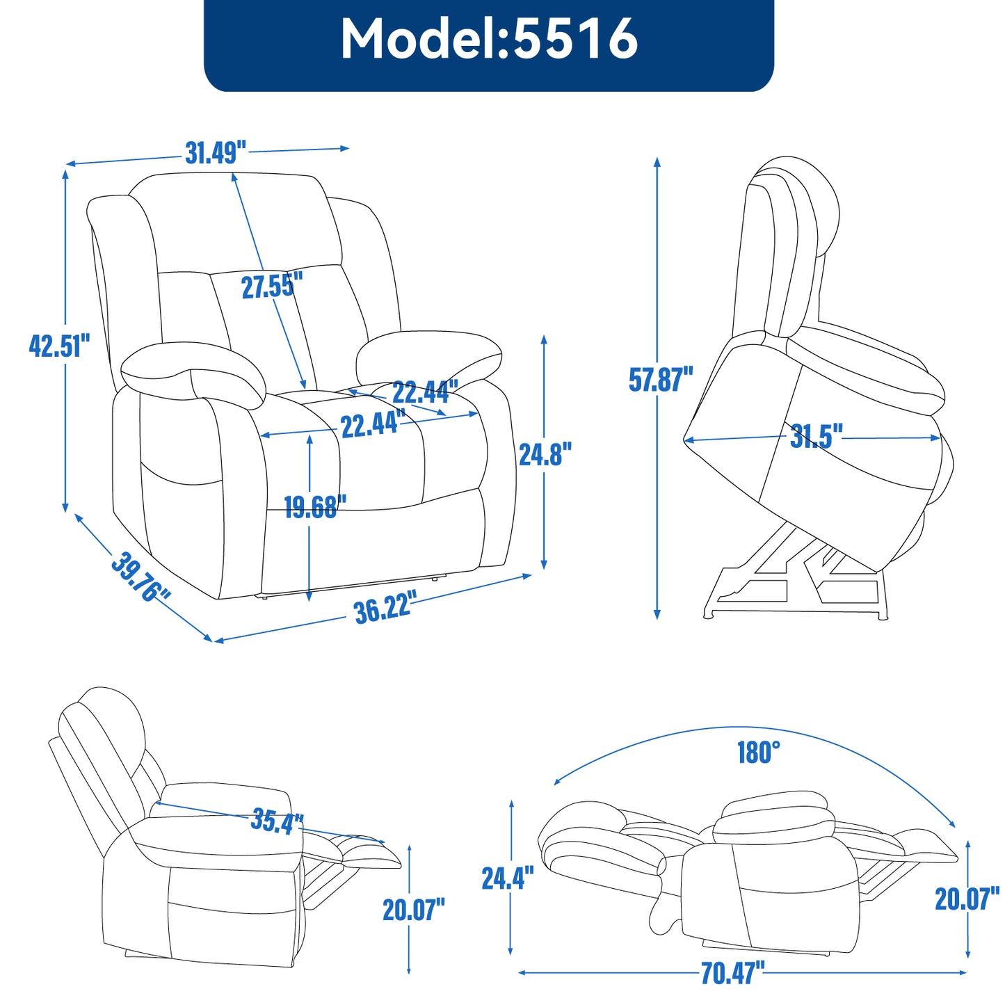 Grey Power Lift Recliner: Massage & Heat Comfort