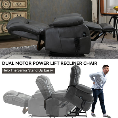 Grey Power Lift Recliner: Massage & Heat Comfort
