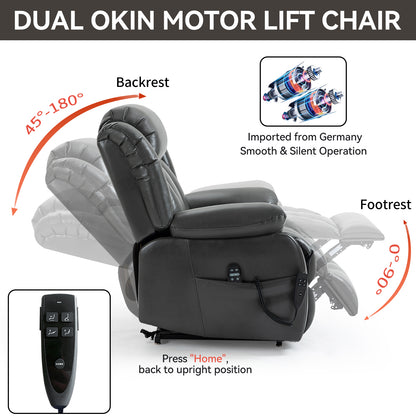Grey Power Lift Recliner: Massage & Heat Comfort