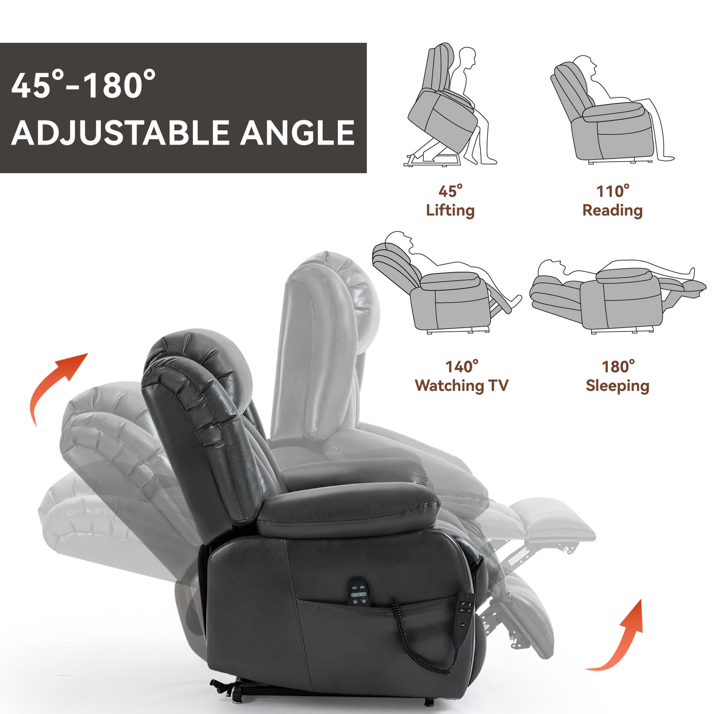 Grey Power Lift Recliner: Massage & Heat Comfort