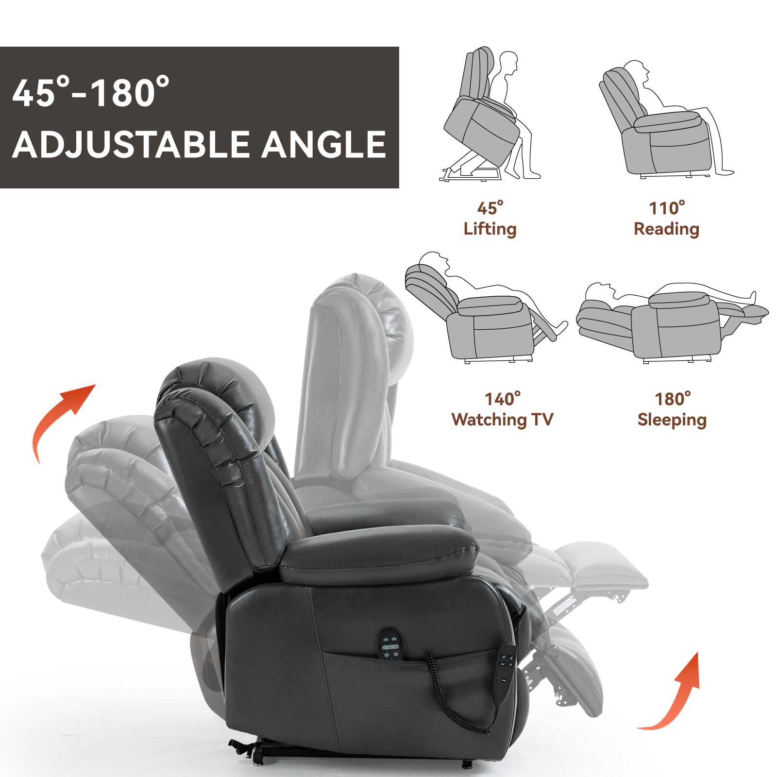Grey Power Lift Recliner: Massage & Heat Comfort