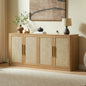67" Rattan 4-Door Buffet Cabinet, Boho Sideboard, Large Credenza Sideboard Buffet for Living Room, Hallway and Kitchen, Caramel Oak, 67''W x 15.75''D x 31.5''H.