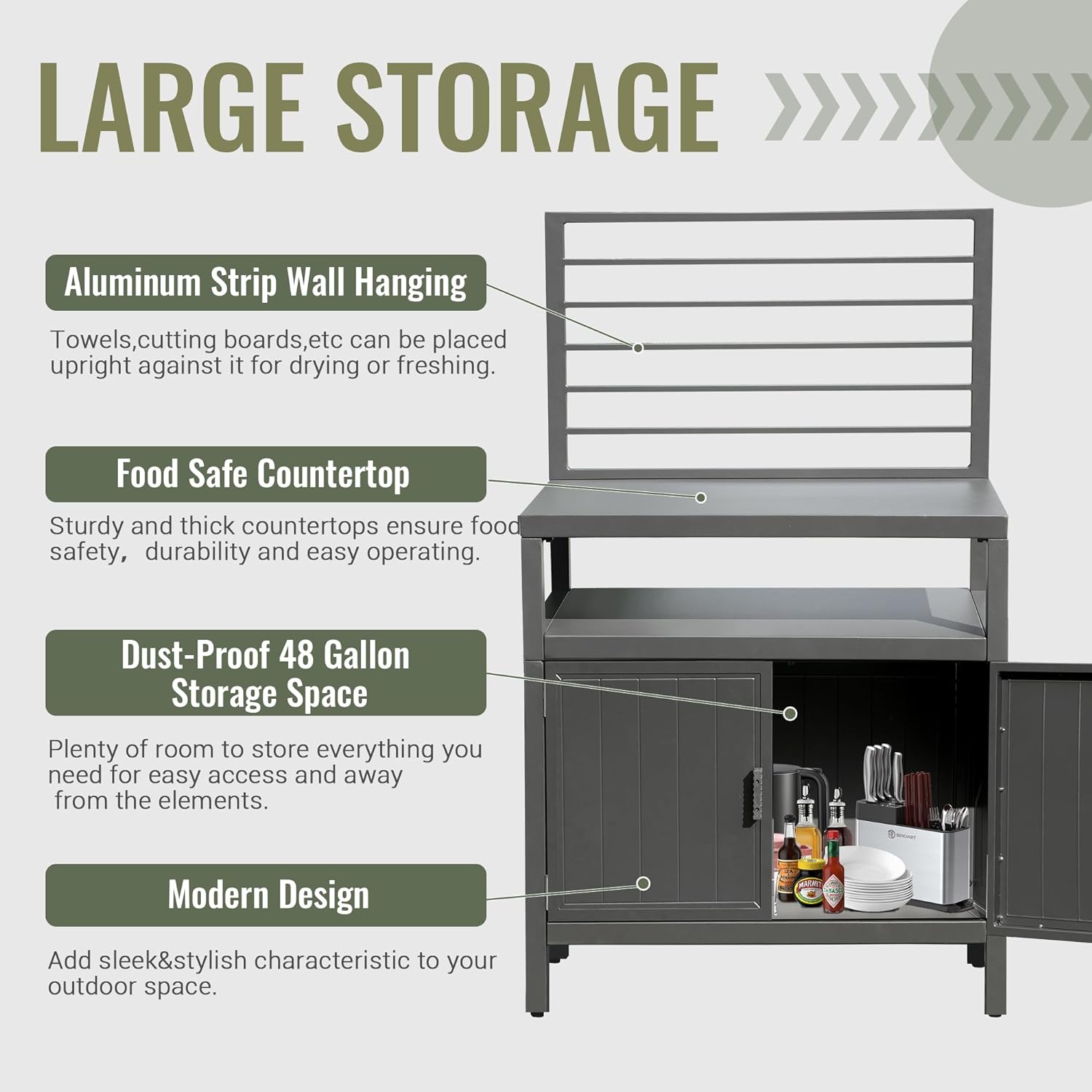 Outdoor Kitchen Island - Grey Aluminum Storage Cabinet
