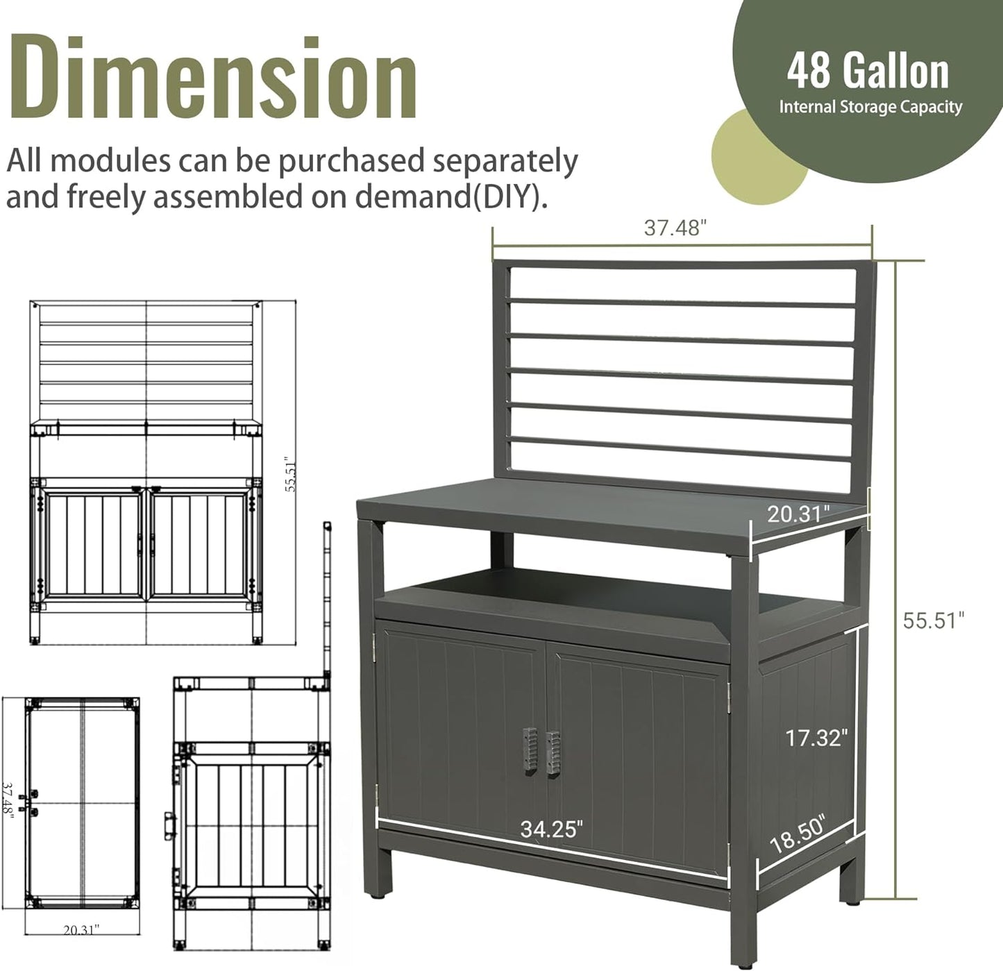 Outdoor Kitchen Island - Grey Aluminum Storage Cabinet