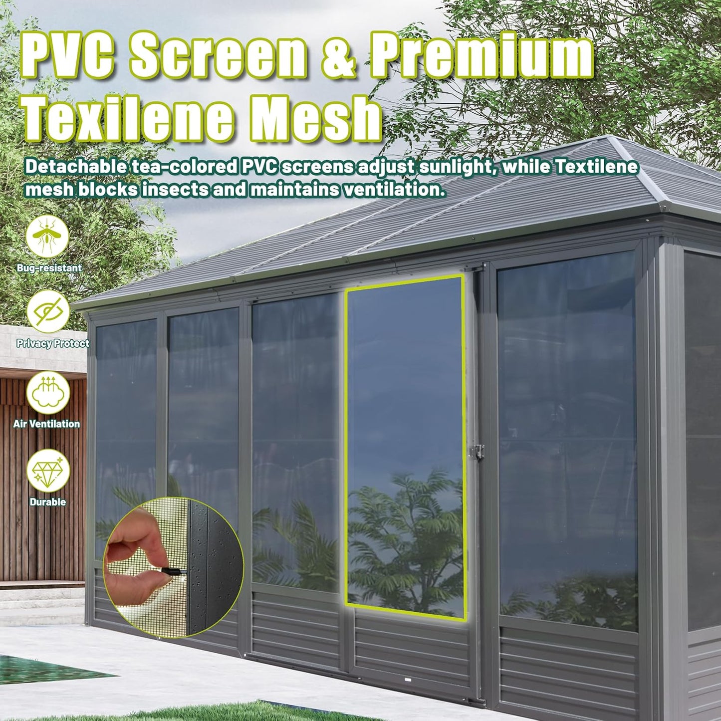 13.5ft Gray Aluminum Sunroom - Four Season Gazebo for Patio