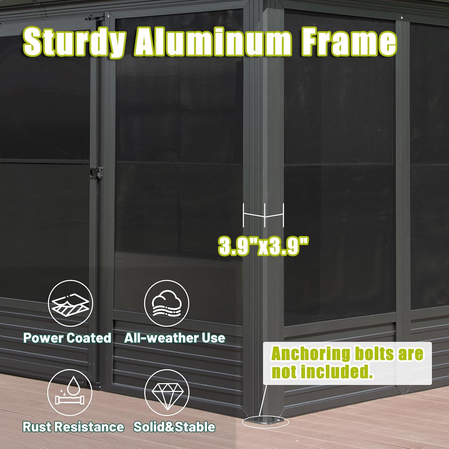 13.5ft Gray Aluminum Sunroom - Four Season Gazebo for Patio