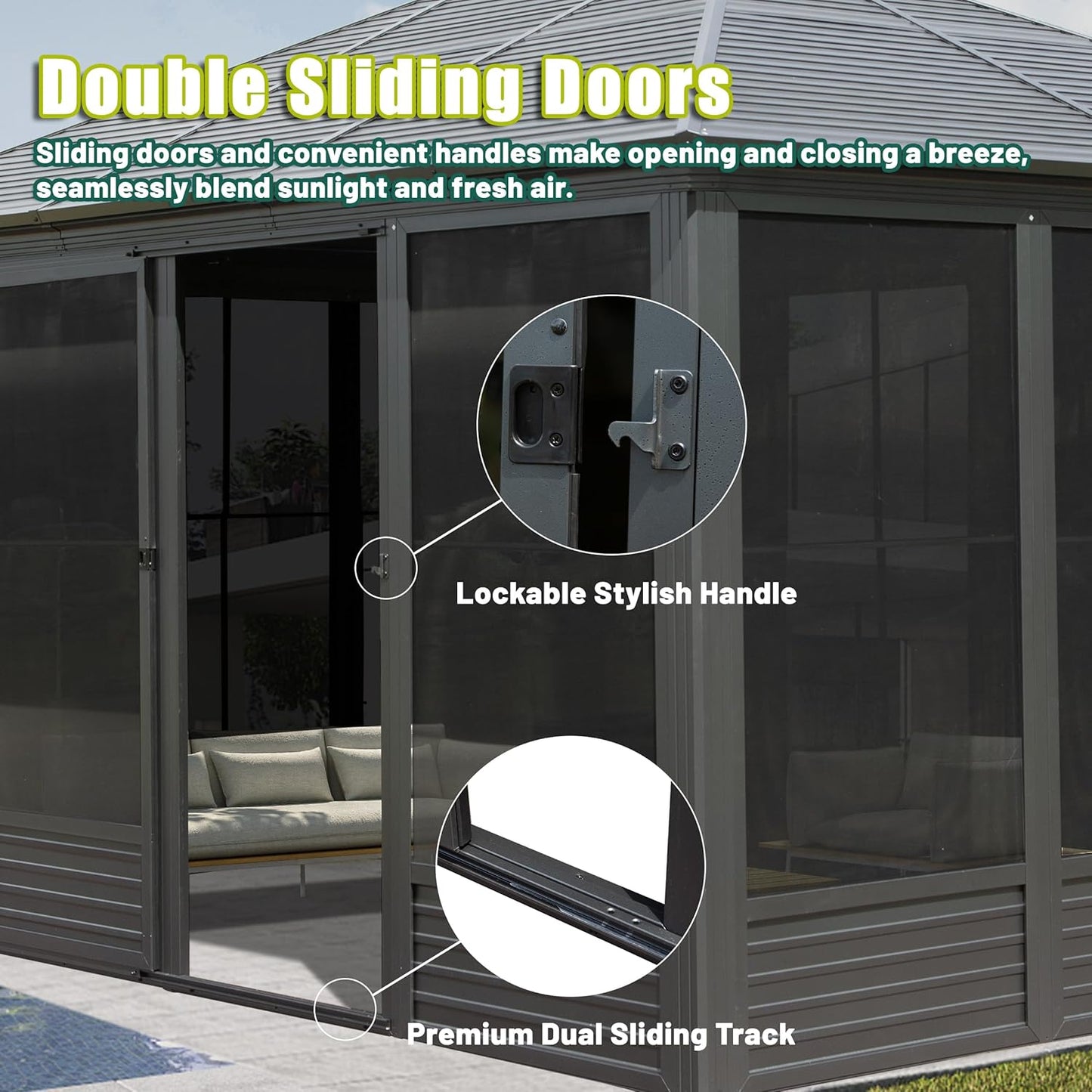 13.5ft Gray Aluminum Sunroom - Four Season Gazebo for Patio