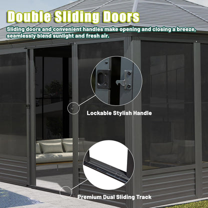 13.5ft Gray Aluminum Sunroom - Four Season Gazebo for Patio