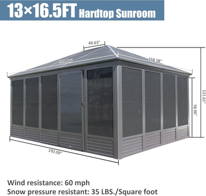 13.5ft Gray Aluminum Sunroom - Four Season Gazebo for Patio