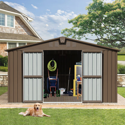 Brown Metal Garden Storage Shed 140x110 for Backyard Tools