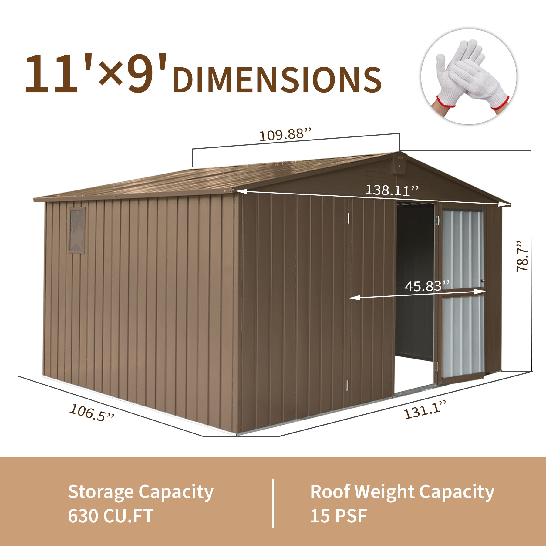 Brown Metal Garden Storage Shed 140x110 for Backyard Tools