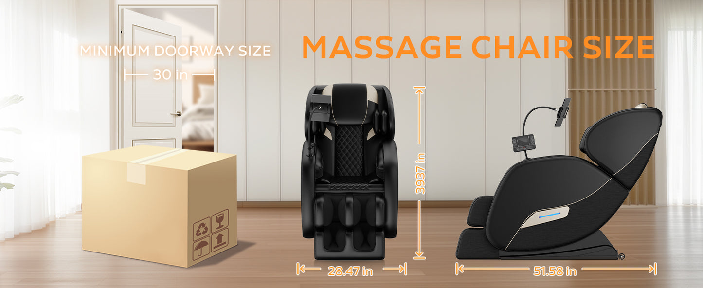 Black PU Leather Massage Recliner - Zero Gravity for Living Room